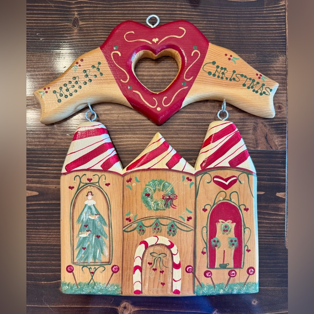 Vintage Handpainted Wooden Cottagecore Christmas Wall‎ Plaque/Door Hanger